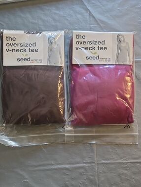 Oversized V-Neck Tee - Brown and Magenta